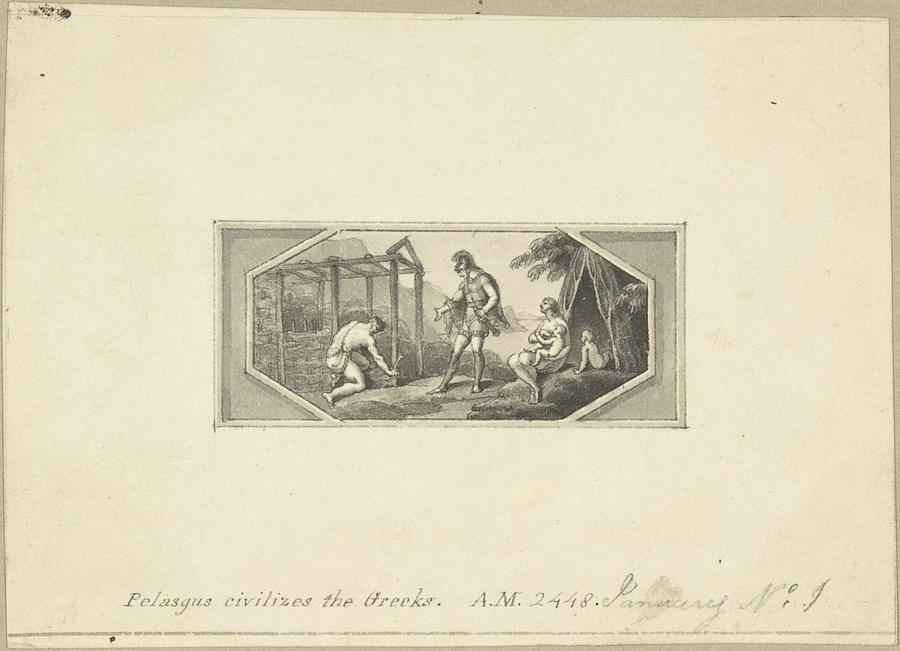 Pelasgus civilizes the Greeks Drawing by Edward Francis Burney