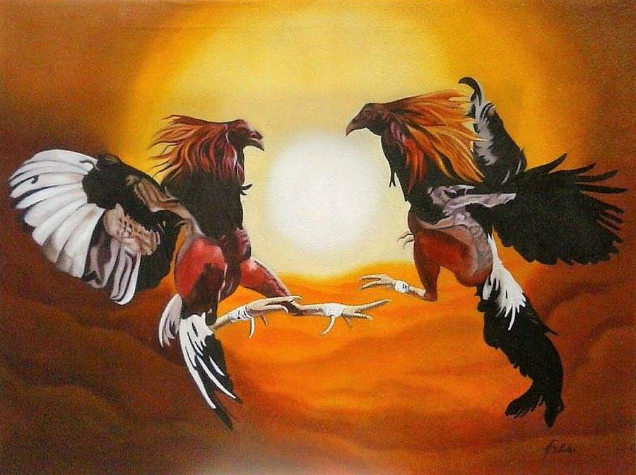 Cuba Painting - Pelea De Gallos - Cock Fight by Jeanrene