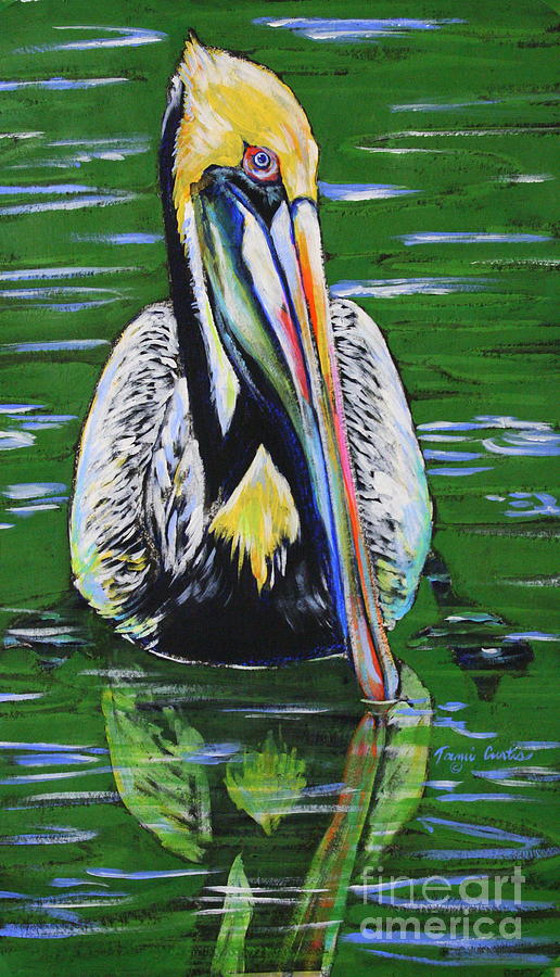 Pelican Painting - Pelican On Water by Tami Curtis
