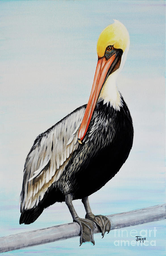 Pelican At The Marina  Painting by Jimmie Bartlett
