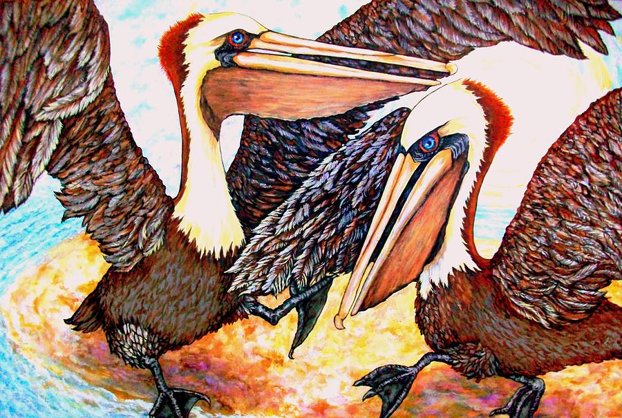 Pelican Dances Painting by Sherry Dole
