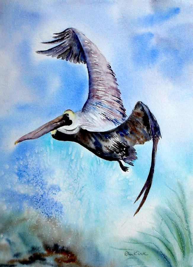 Pelican in Flight Painting by Diane Kirk