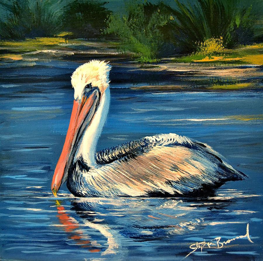 Pelican In Swamp Painting by Stephen Broussard