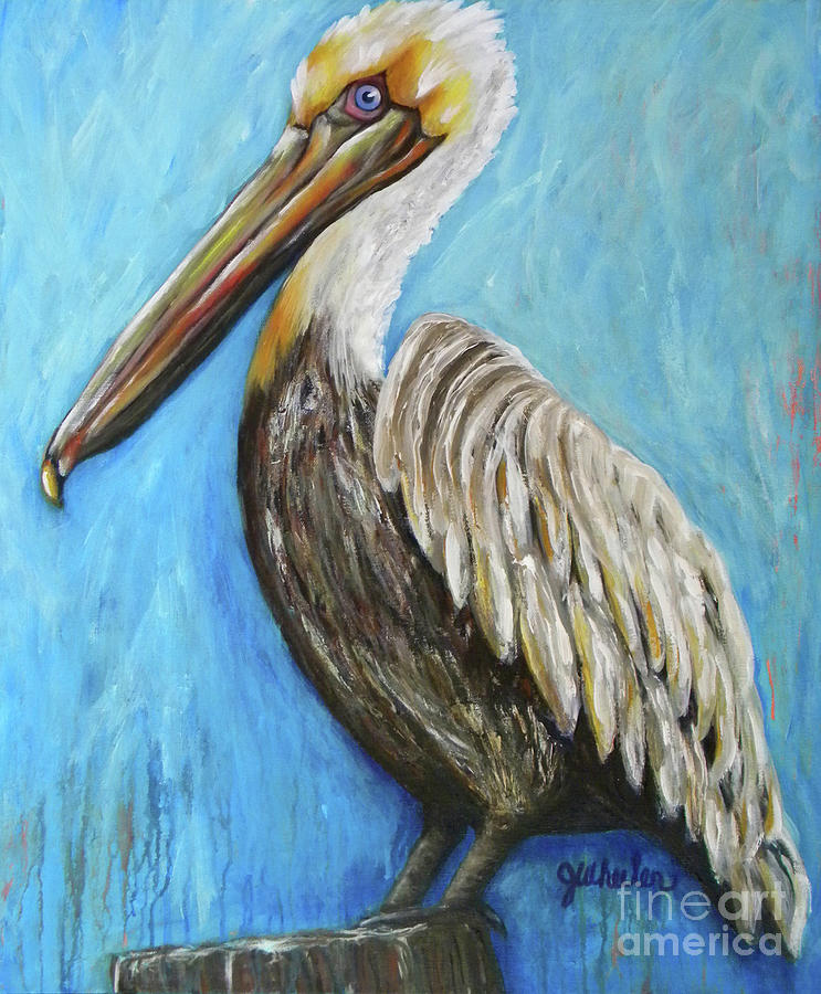 Pelican on Post Painting by JoAnn Wheeler