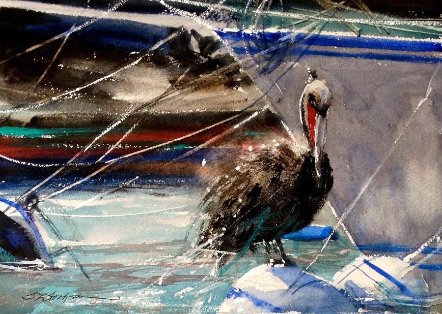 Pelican Pause Painting by Sandra Strohschein