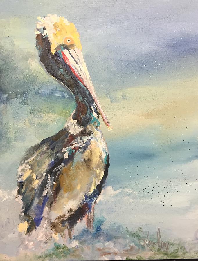 Pelican Perch Painting by Karen Ahuja