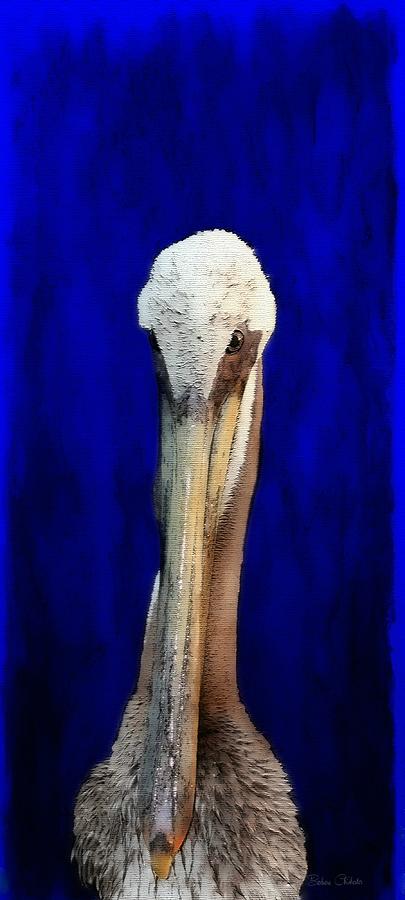 Pelican Portrait In Blue Painting by Barbara Chichester