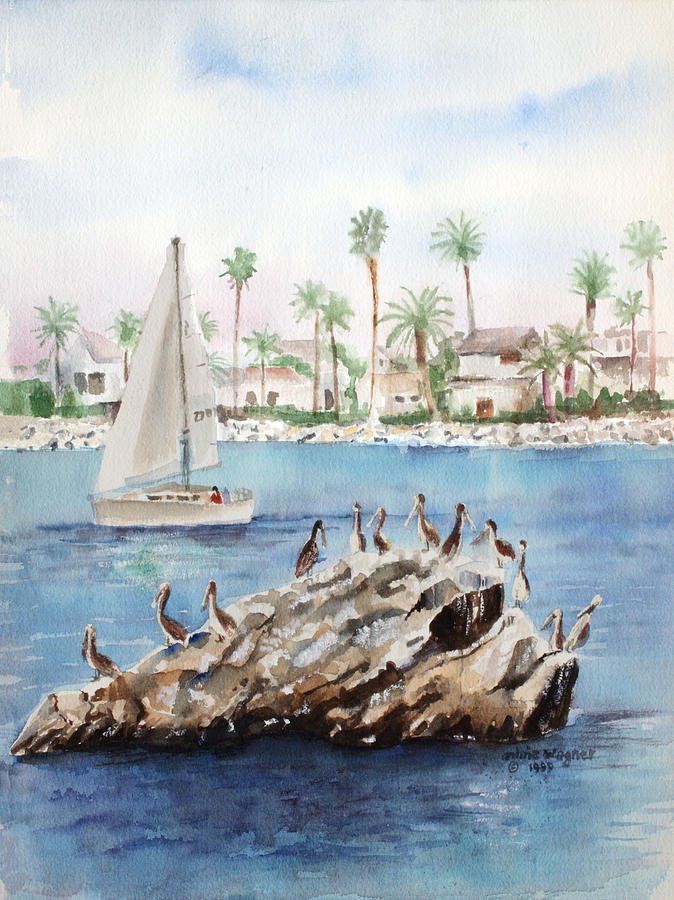 Pelican Rock Painting by Arline Wagner