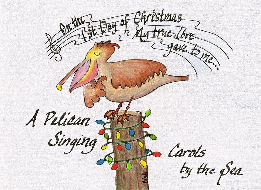 Pelican Singing Carols by the Sea Drawing by Bev Veals