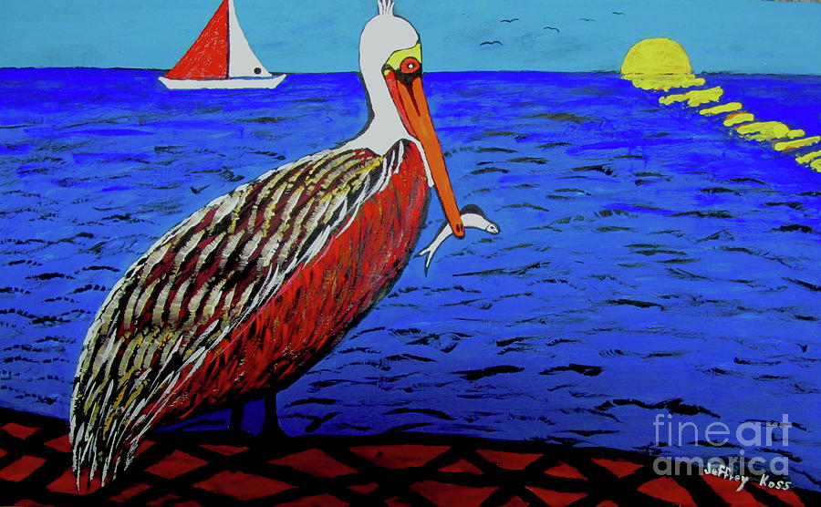 Pelican Snack Painting by Jeffrey Koss