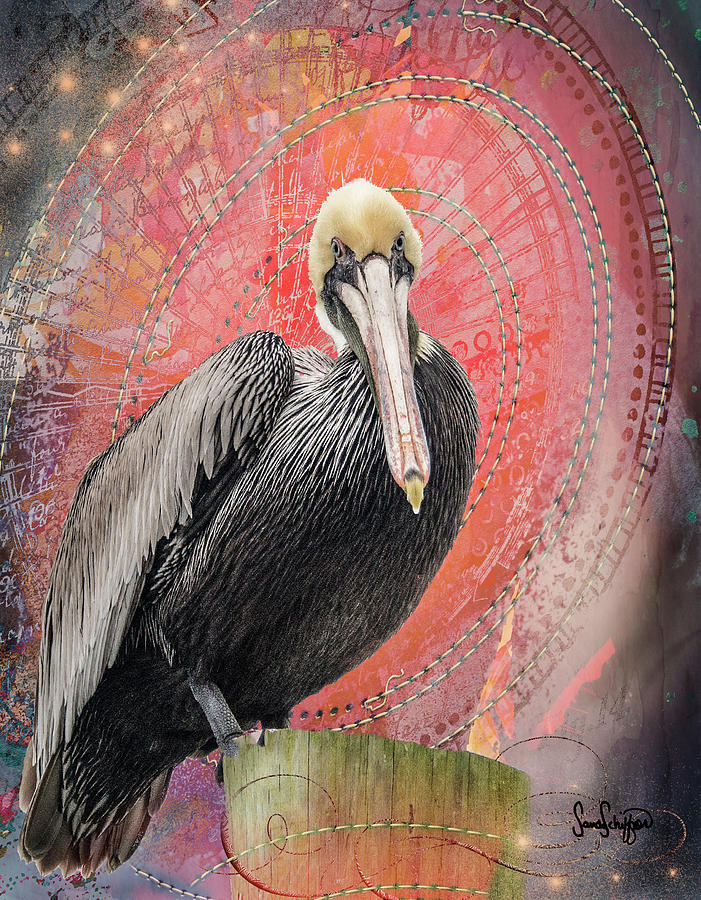 Pelican With Red Digital Art by Sandra Schiffner