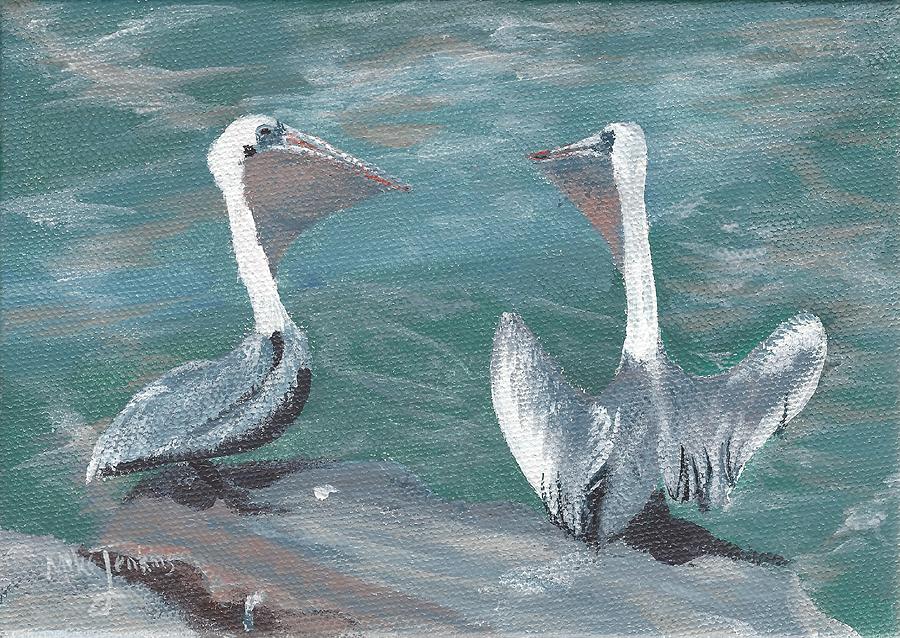 Pelicans at Fort Pierce Painting by Mike Jenkins
