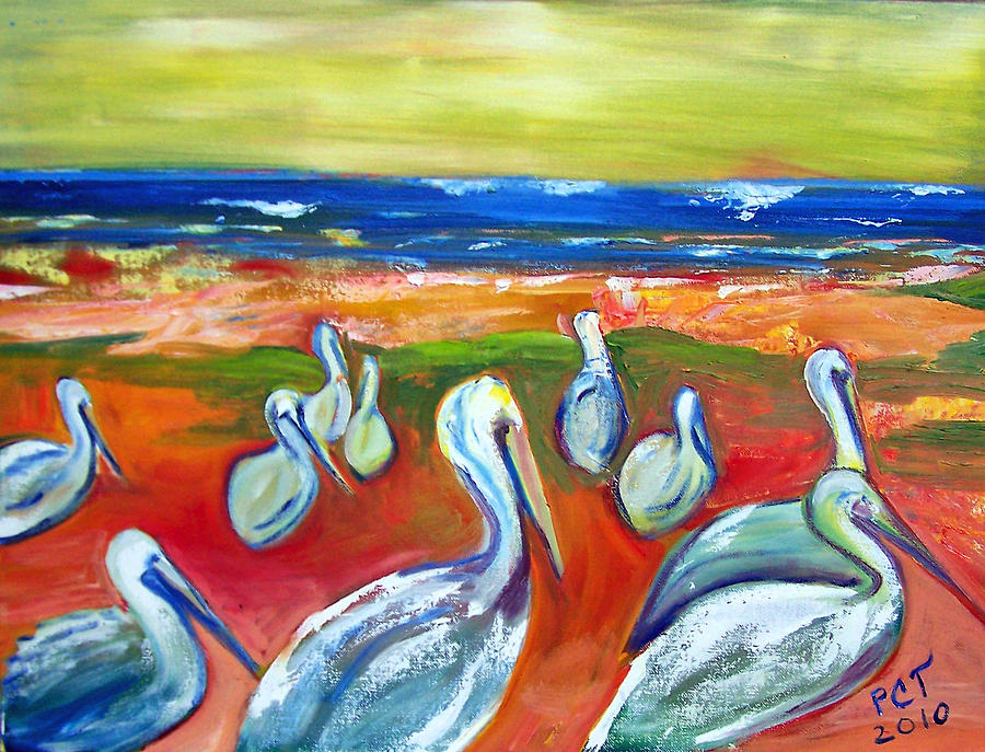 Pelican Painting - Pelicans at the Beach by Patricia Clark Taylor