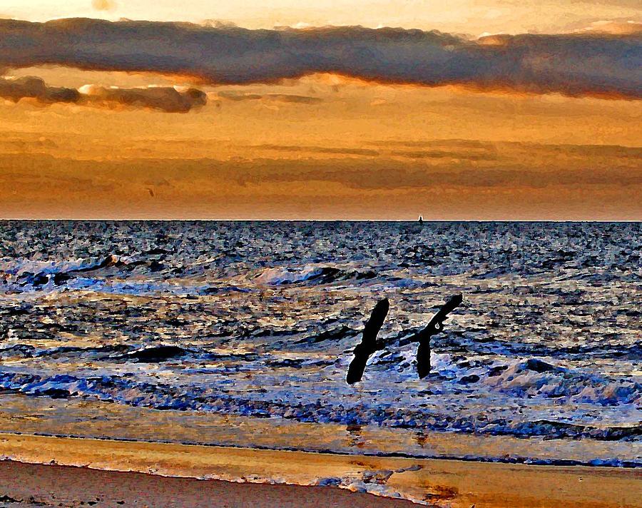 Pelicans Crusing the Coast Painting by Michael Thomas