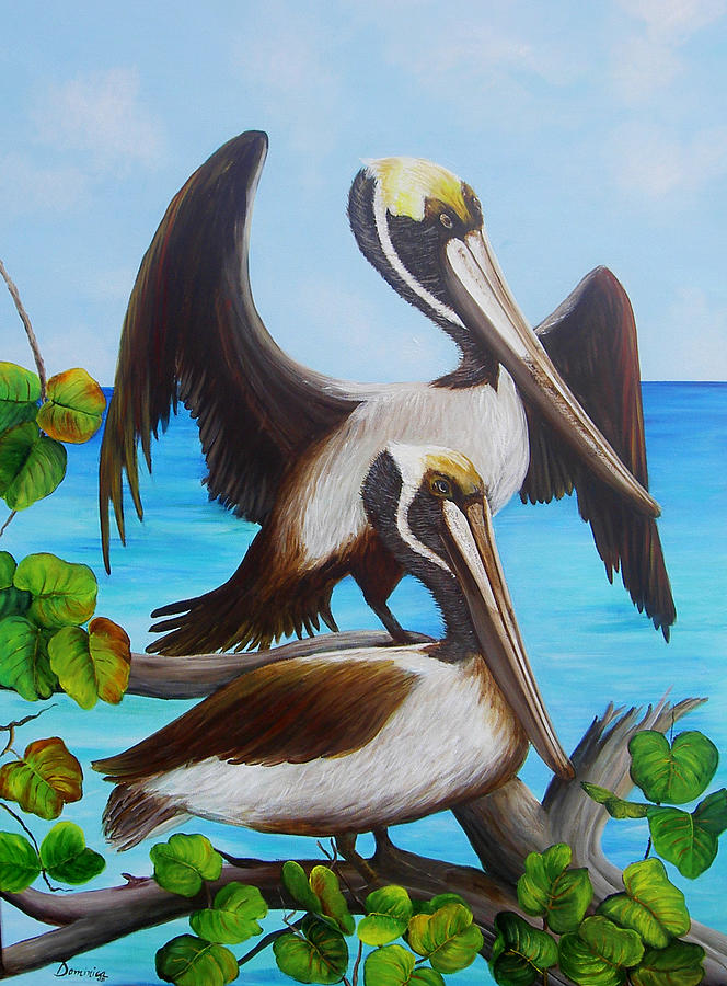 Pelicans On The Beach Painting