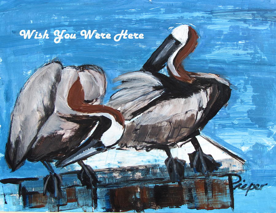 Pelicans Up Close and Personal Painting by Betty Pieper
