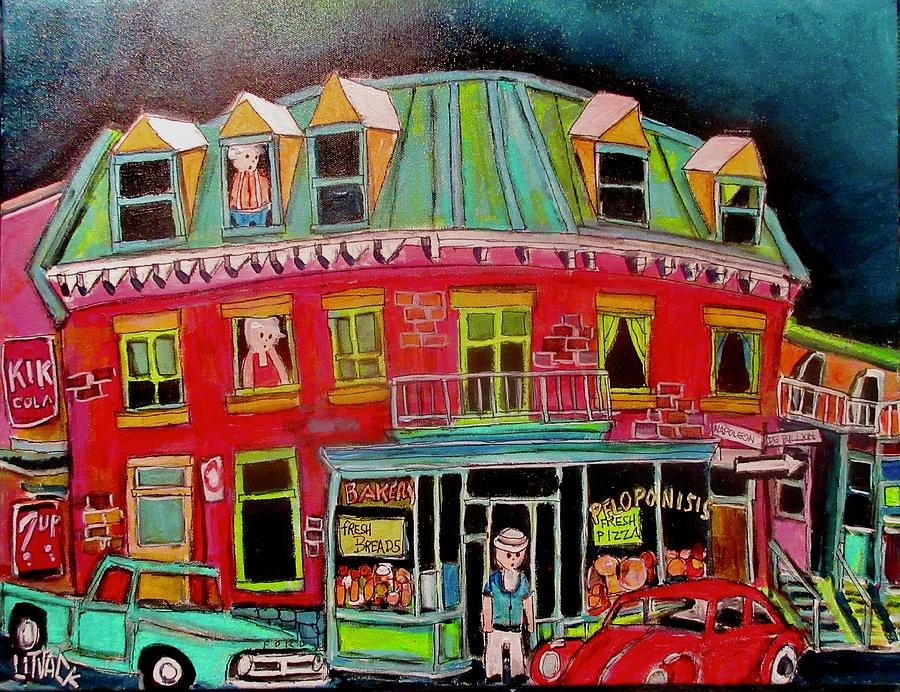 Peloponnissis Bakery Napoleon Montreal Painting by Michael Litvack