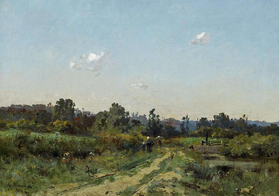 Pelouse, Leon Germain Pierrelaye 1838 - 1891 Summery Landscape Near Barbizon. 1880 Painting