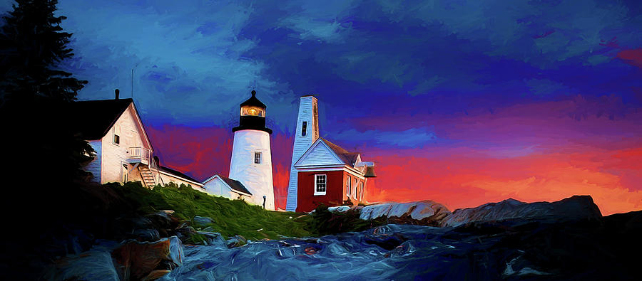 Cool Digital Art - Pemaquid Lighthouse at Dawn Artistic Panorama by David Smith