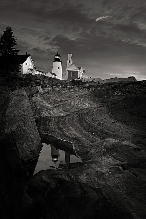 Pemaquid Lighthouse at dawn Black and White Photograph by David Smith
