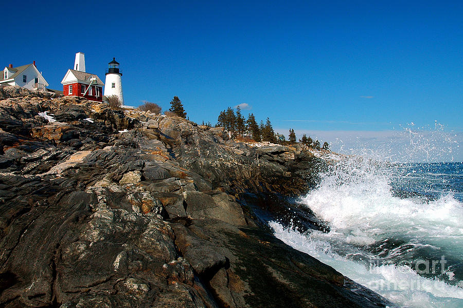 Pemaquid Point Lighthouse - seascape landscape rocky coast Maine Photograph by Jon Holiday