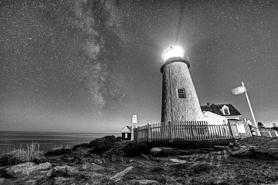 Pemaquid Point Lighthouse Bristol Road Maine Black and White Photograph by Toby McGuire
