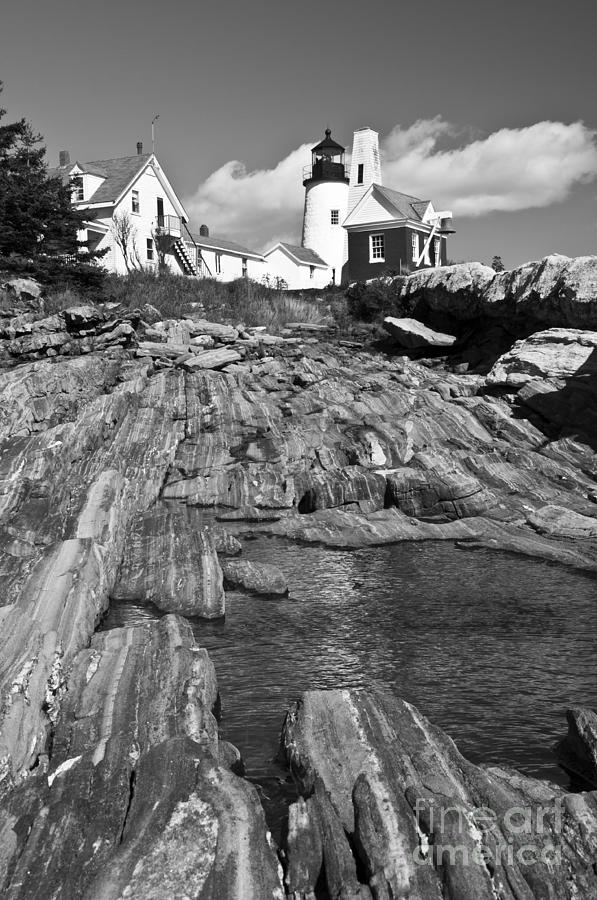 Pemaquid Point Lighthouse Maine 2 Black and White Photograph by Glenn Gordon