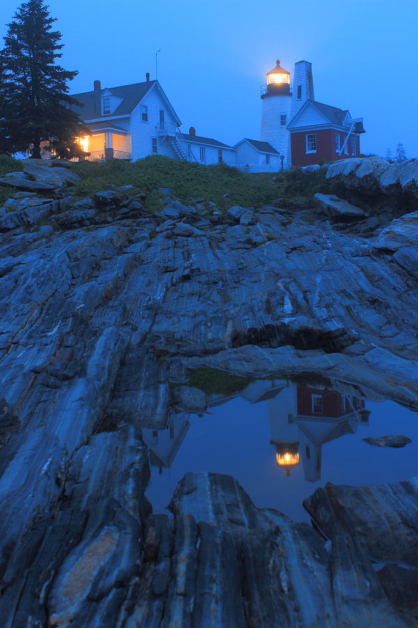Pemaquid Point Lighthouse Tide Pool at Dusk Photograph by John Burk