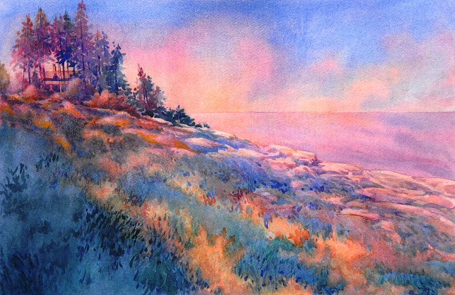 Sunset Painting - Pemaquid Rocks by Virgil Carter