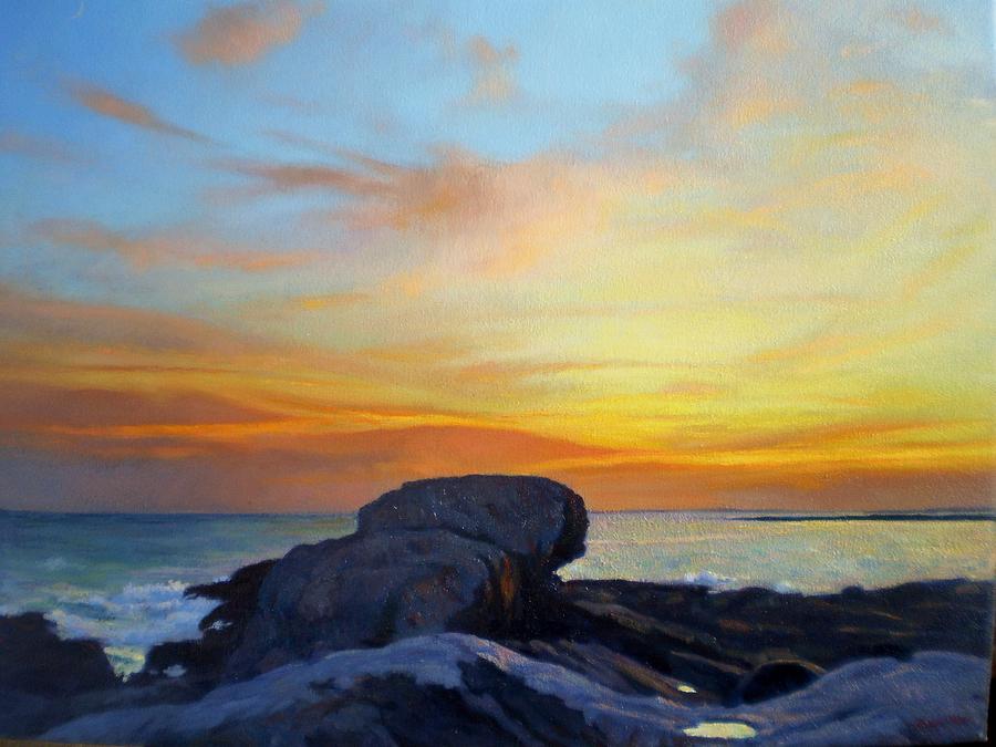 Sunset Painting - Pemaquid Sunset 2 by Ron Johnston