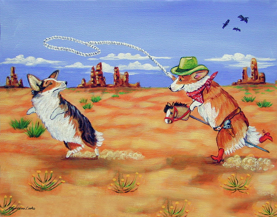 Pembroke Welsh Corgi Painting - Pembroke Welsh Corgi Opie Gets a Date by Lyn Cook Pembroke Welsh Corgi Painting - Pembroke Welsh Corgi Opie Gets a Date by Lyn Cook