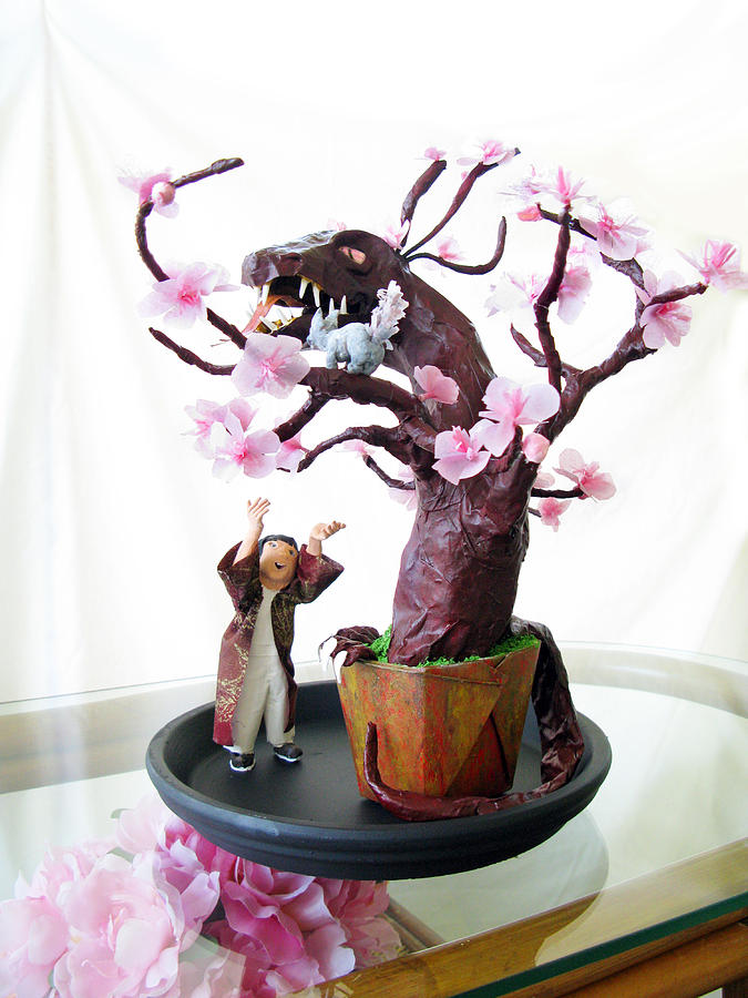 Pen-Jing Dragon Plum Tree Sculpture by Frances Miller