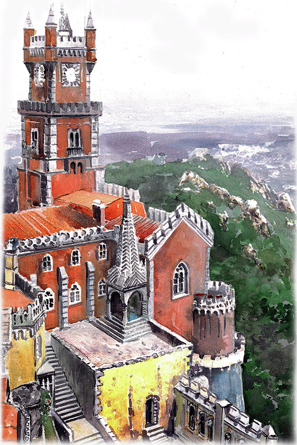 Pena National Palace, Sintra, Portugal Painting by Dreamframer Art - Pixels