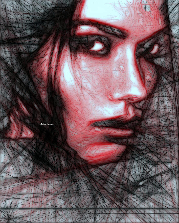 Portrait Digital Art - Pencil Sketch in Black and Red by Rafael Salazar