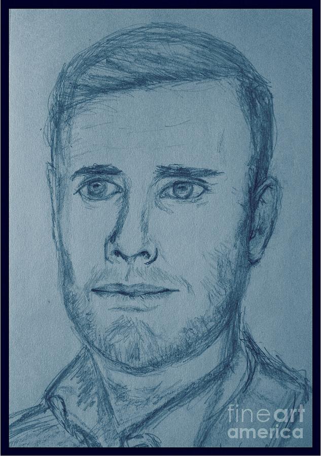 Pencil Sketch of Gary Barlow in Blue Tones Drawing by Joan-Violet Stretch
