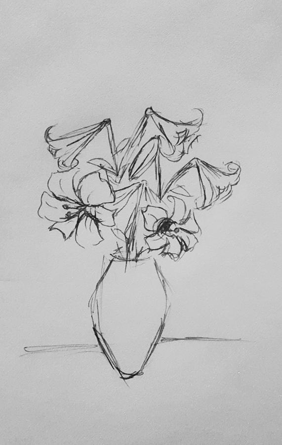 Pencil sketch of a flower with petals. A Doodle-style outline is isolated  on a white background, Art Print | Barewalls Posters & Prints | bwc76808082