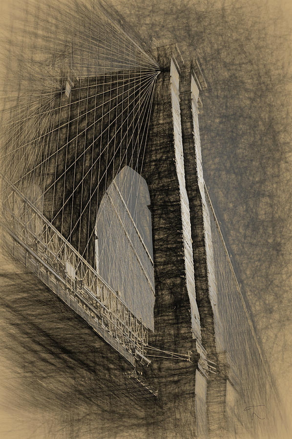 Pencil Sketch of the Brooklyn Bridge Drawing by Thomas Logan Fine Art