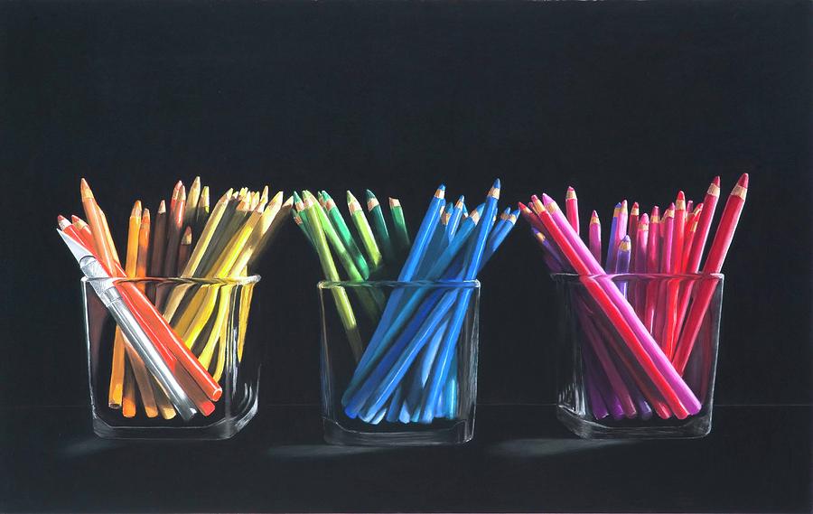 Glass Painting - Pencils in Glass Jars by Diane Rudnick Mann