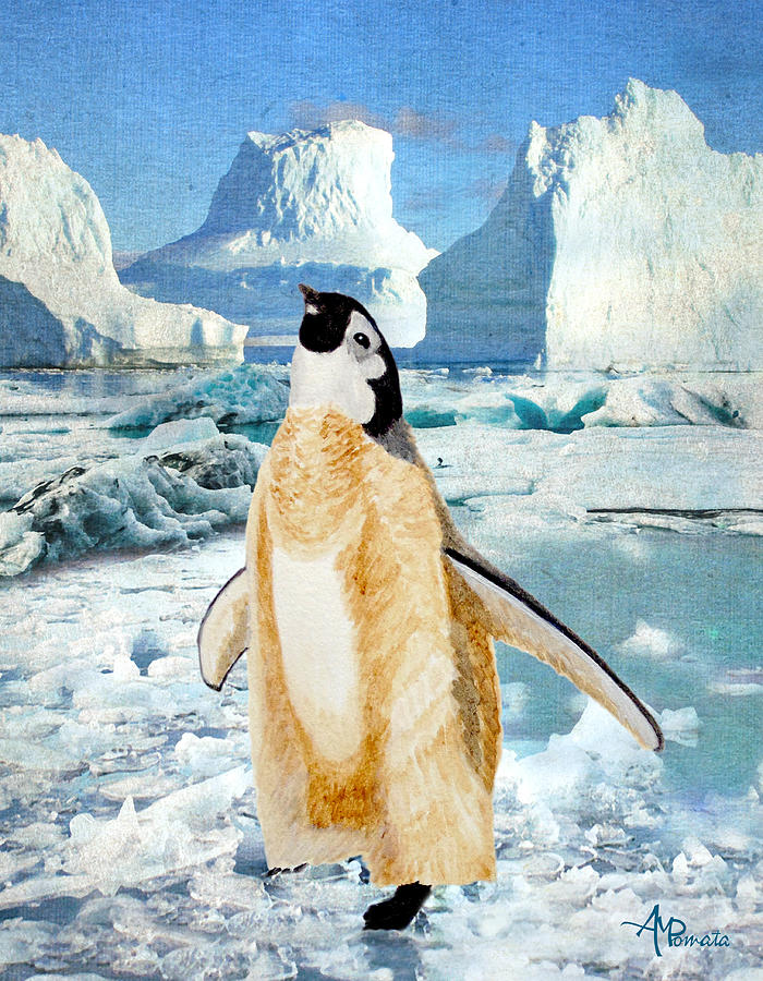 Penguin Chick In The Arctic Painting by Angeles M Pomata