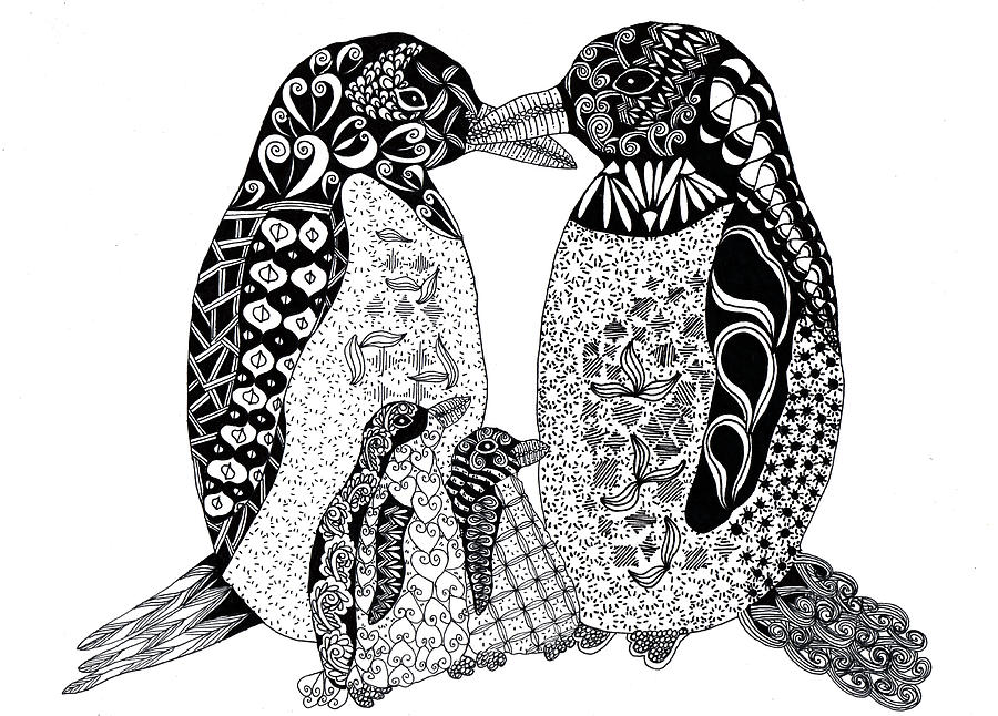 Penguin Family Drawing by Sharon White