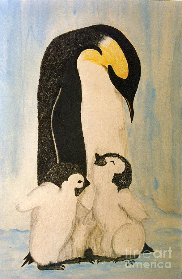 Penguin Mama Drawing by Terri Mills