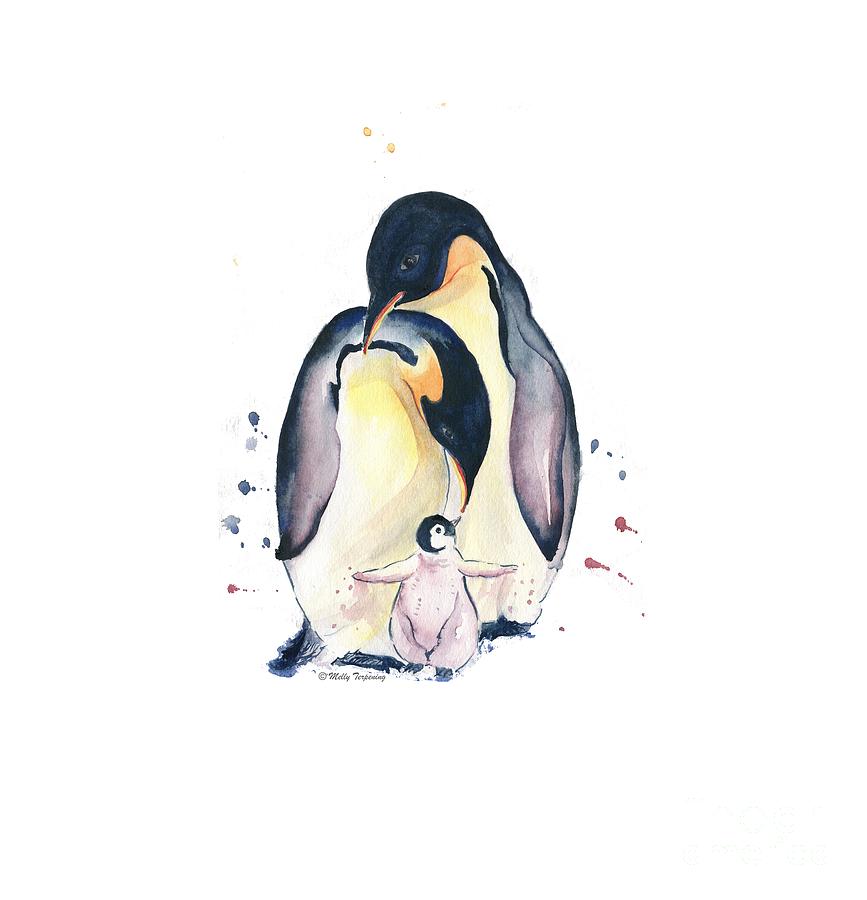 Penguin Painting - Penguins Family Watercolor by Melly Terpening