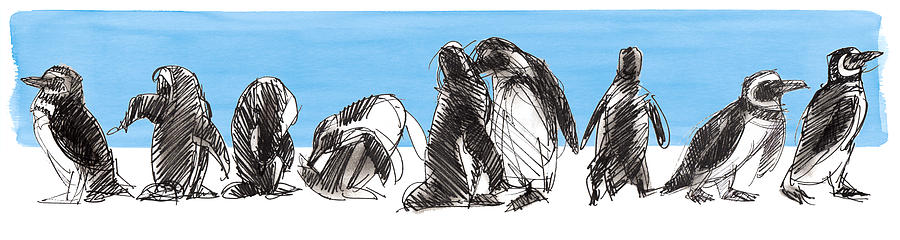 Penguins Mixed Media by Judith Kunzle