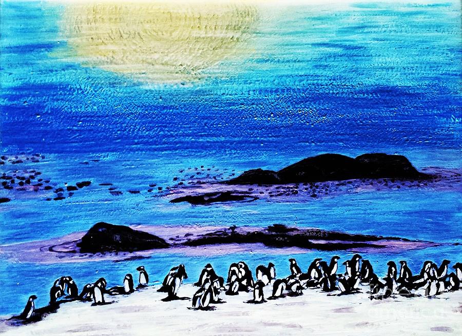 Penguins Land Painting by Jasna Gopic