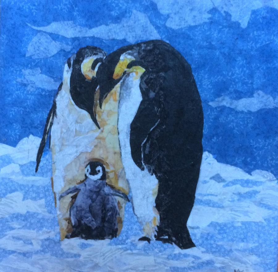 Penguins- Doting Parents Painting by Mihira Karra
