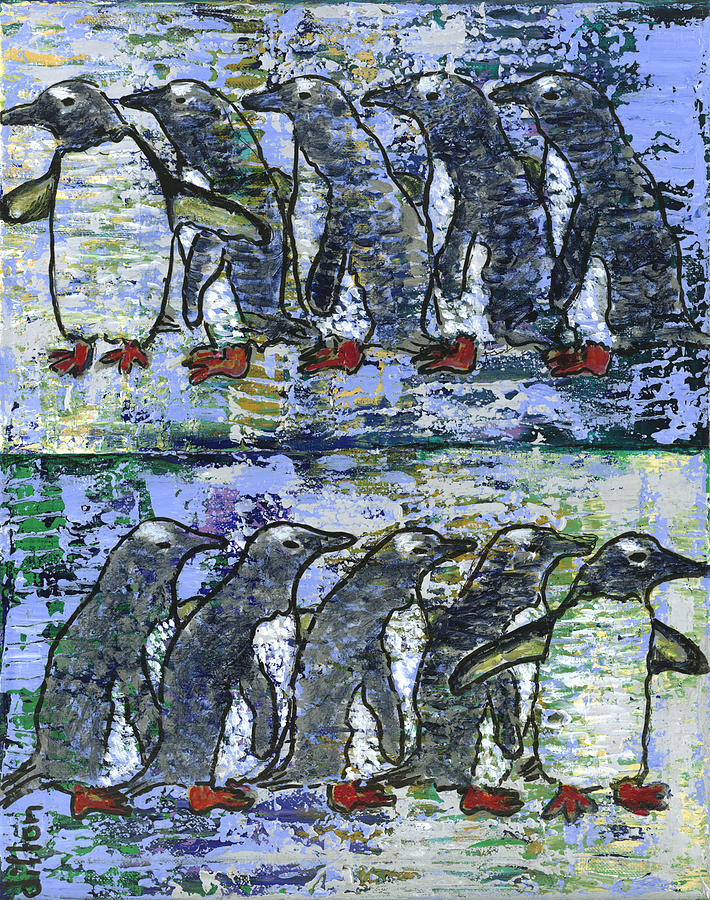 Penguin Painting - Penguins on Parade by Richard W Dillon