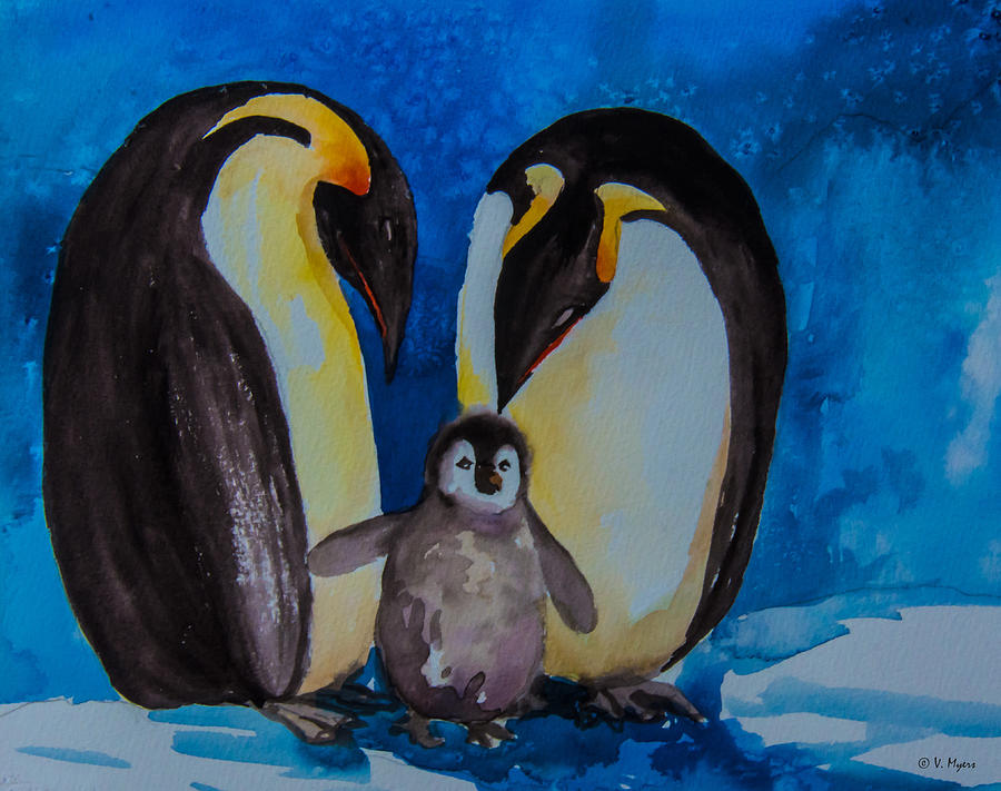 Royal Penguins Parents  Painting by Vickie Myers