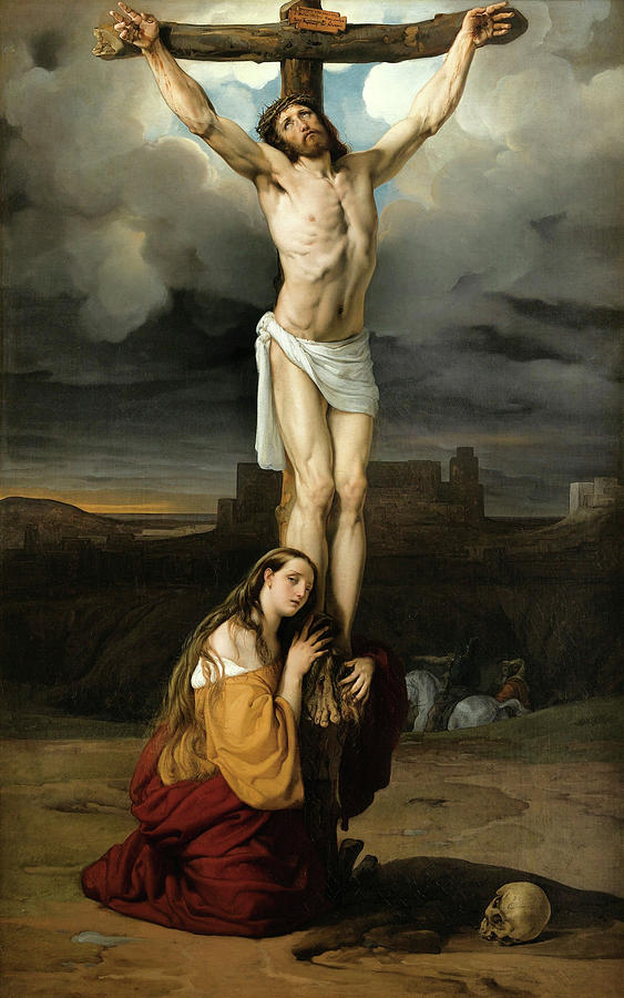Penitent Magdalene at the Foot of the Cross Painting by Francesco Hayez