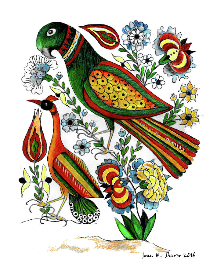 Bird Painting - Penn German Fraktur Art by Joan Shaver