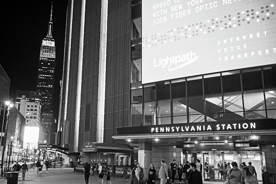 Penn Station New York NY Empire State Building Black and White Photograph by Toby McGuire